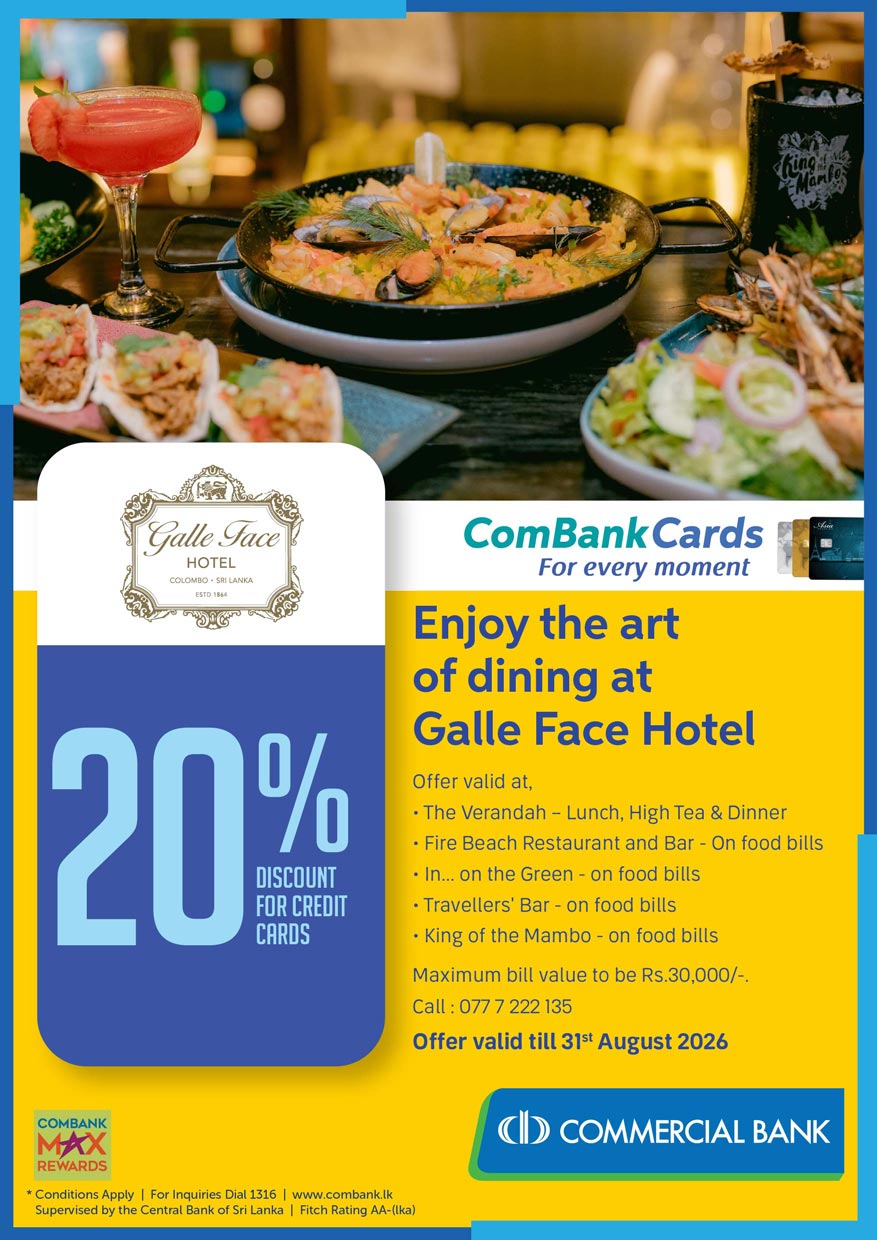 20% Off Dining at Galle Face Hotel with ComBank Credit Cards promotional image